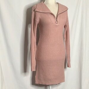Pink 1/4 Zip Longline Sweater Dress Size S
